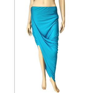 HELMUT LANG NWT Wind Asymmetrical Draped High Low Jersey Skirt Gulf Blue Size L